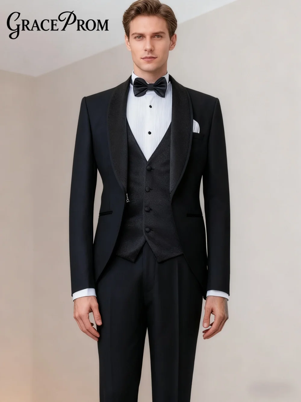 

Стильный мужской костюм из 3 предметов, куртка, жилет, брюки, роскошный мужской костюм с шалью и лацканами, элегантный приталенный смокинг для жениха, свадебный костюм для вечеринки