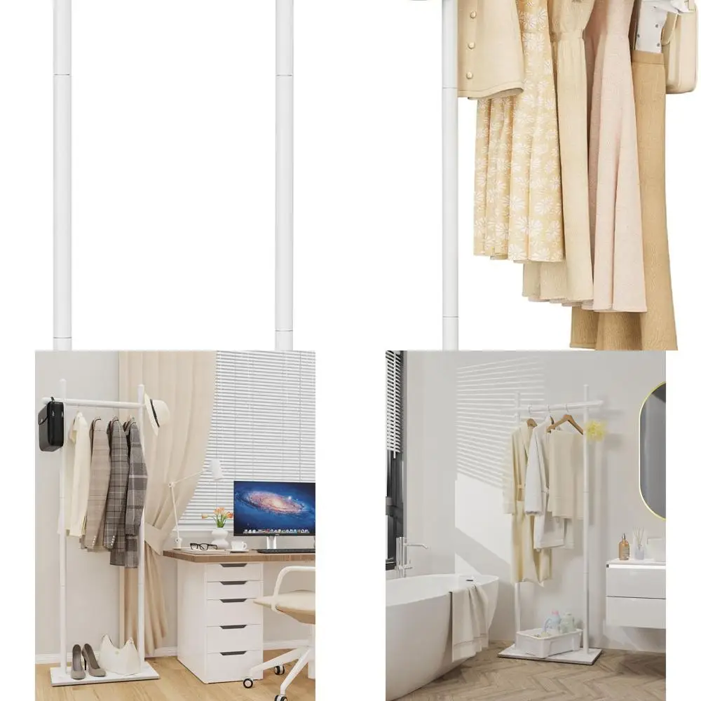 

Freestanding Metal Coat Rack with Natural Stone Base, Industrial Style Clothes Tree, Holds Outerwear, Hats, Bags, 68.9in, White