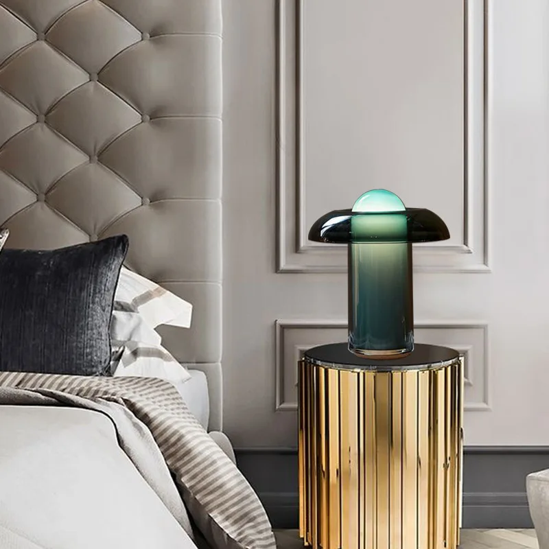 Nordic creative glass table lamp design simple model room living room bedroom bedside lamp art green decorative table lamp