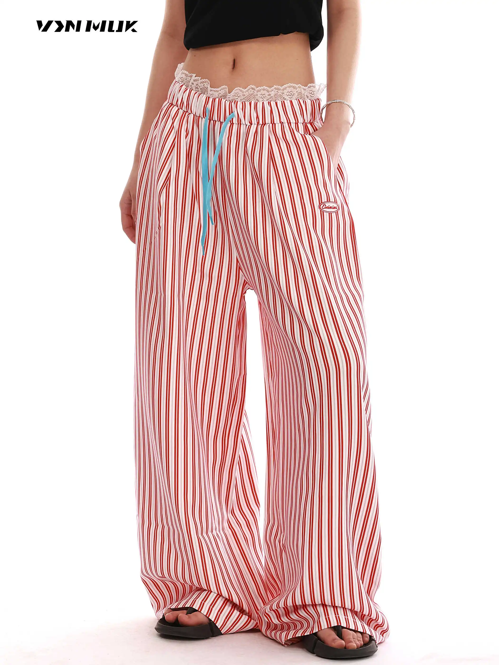 

Осень 2024, винтажные рваные свободные джинсы Harajuku Y2K, брюки с кисточками, женские широкие брюки с мусорным принтом, мешковатые джинсовые брюки