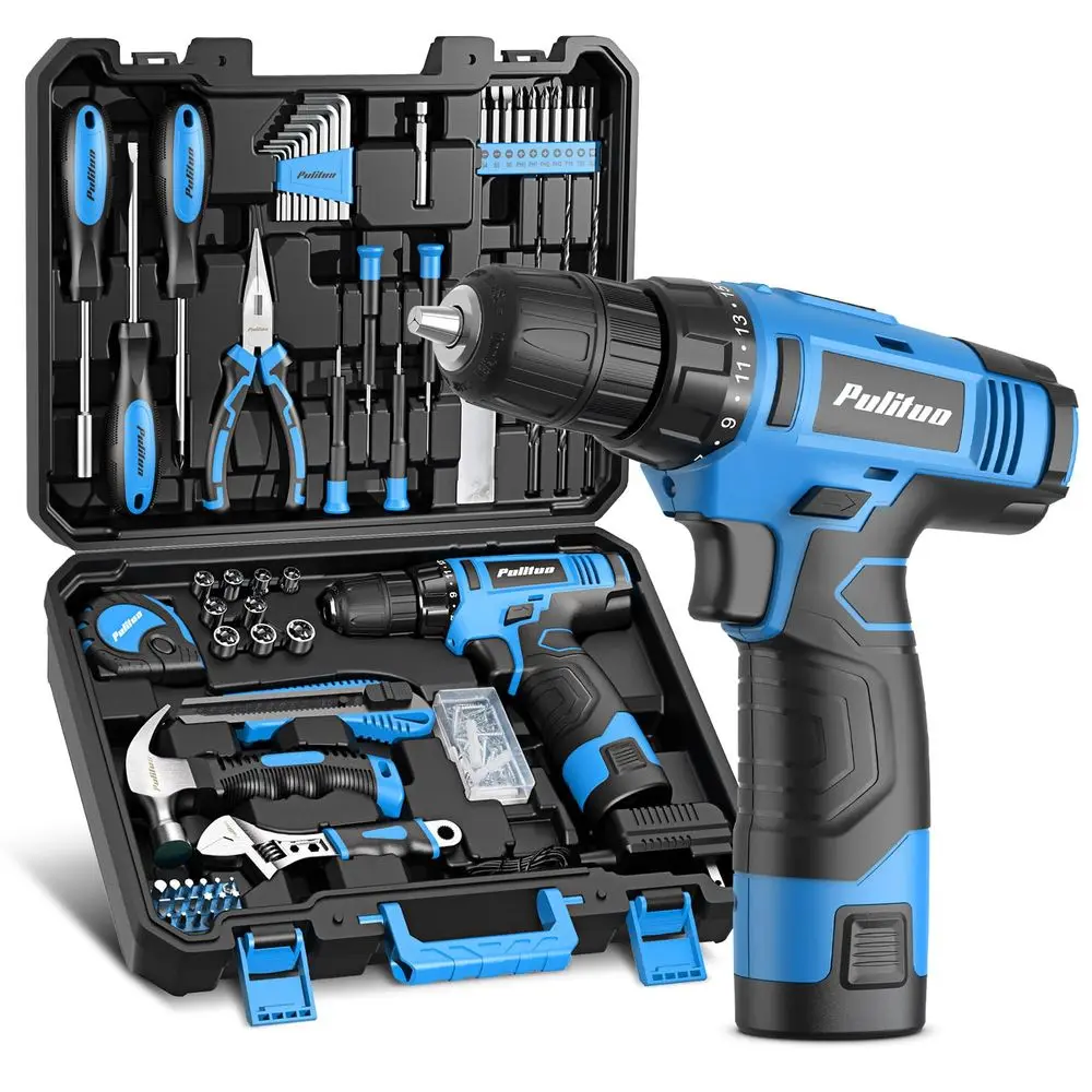 

Tool Set, 148Piece Home Drill Set with 12V Blue Cordless Drill, Hand tool Kits, and Box, Suitable for Men, Women, and DIY Enthu