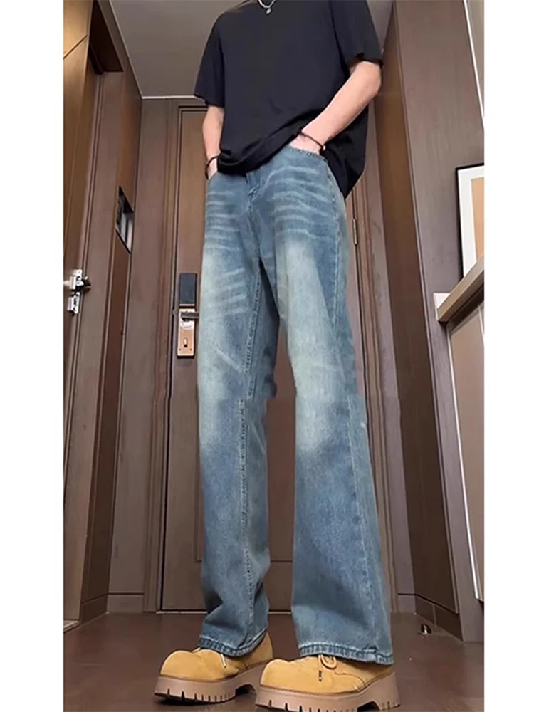 

American Sle Cleanfit Retro Waed Jeans Men's High Waist Straight Leg Loose Flared Pants High Street Spring Season