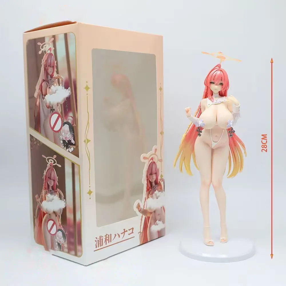 28CM Pink Hair Girl Standing Figure PVC White Outfit Model with Halo Decor Collectible - view 2