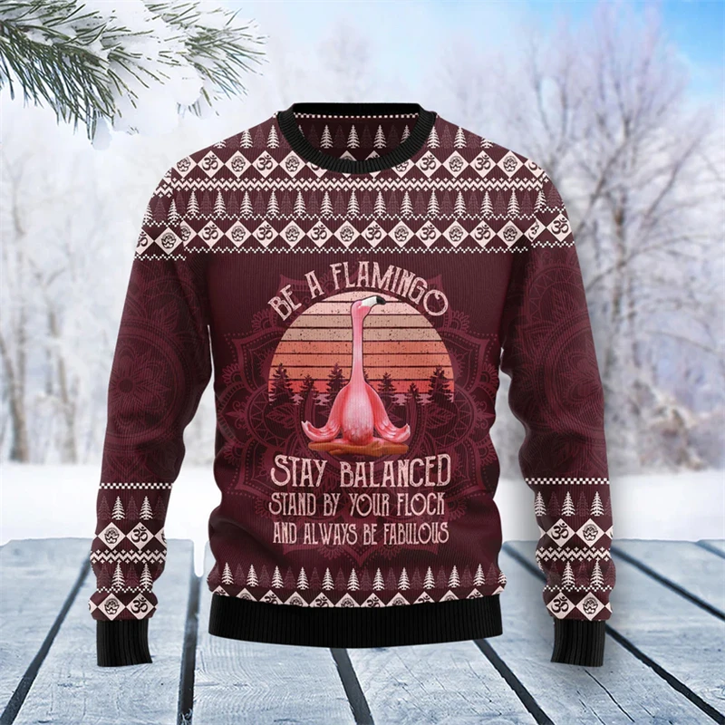 2024 New Yoga Ugly Christmas Sweater For Men Fashion Santa Flamingo Graphic Women Sweatshirt Casual Loose Holiday Xmas Pullovers