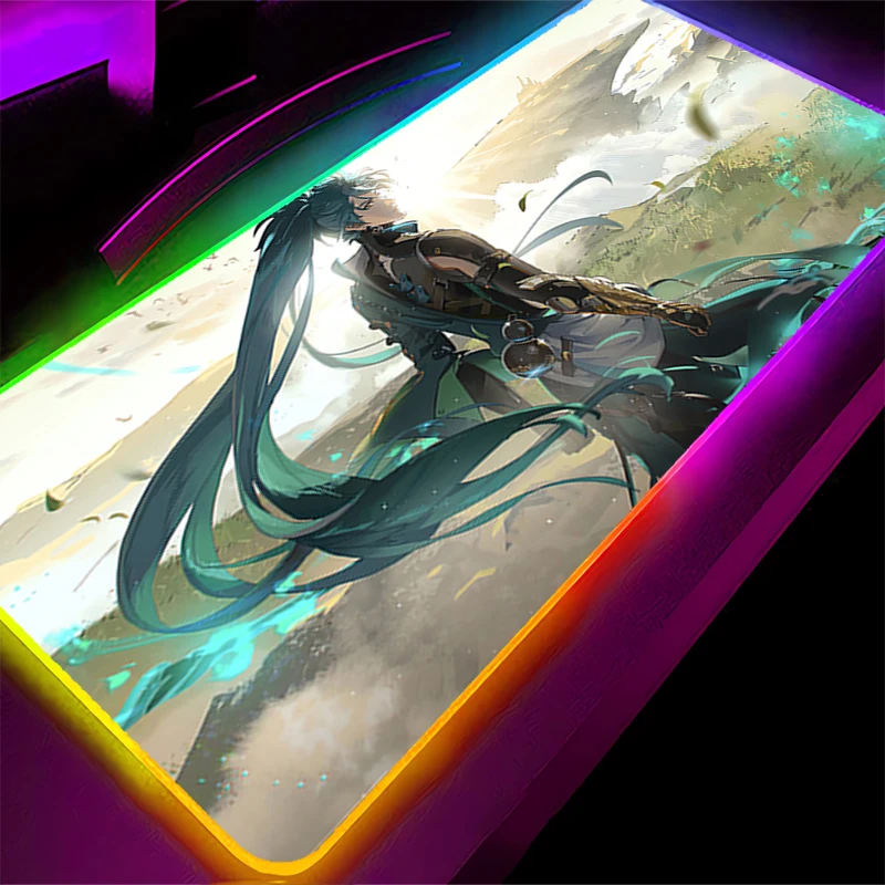 

RGB LED Mouse Pad Laptop Keyboard Pad Non-Slip Anime Gaming Mat PC Accessories Mousepad W-wuthering Waves Jiyan Rubber Desk Mat