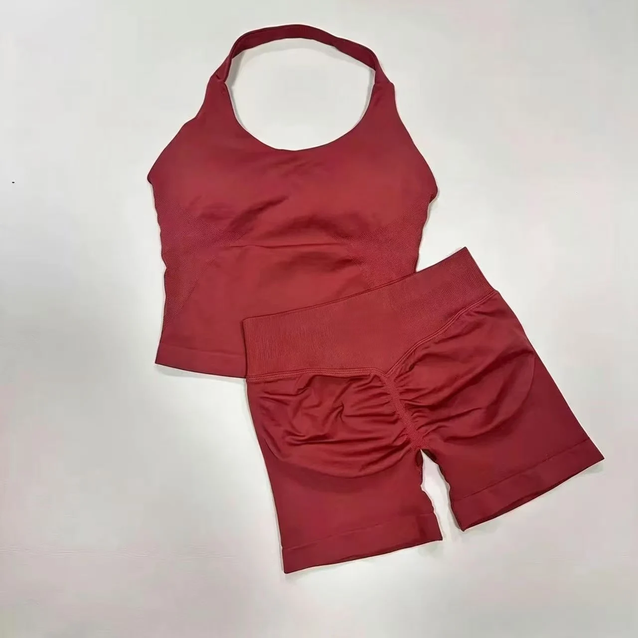 2 Pieces Sports Set Women Backless Tank Yoga Tops High Waist Scrunch Seamless Shorts Sport Gym Set Sportswear Workout Set
