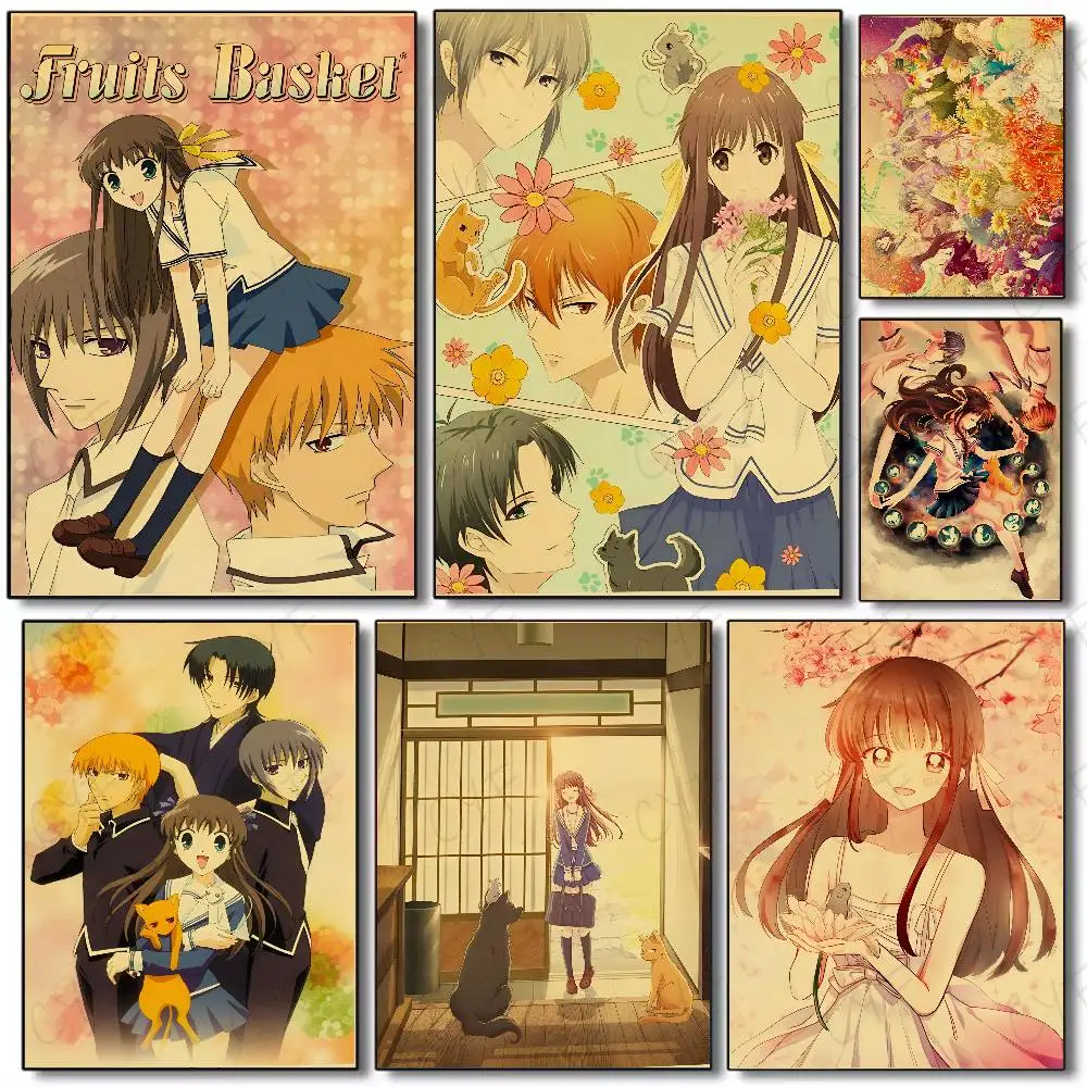 Póster de cesta B de F-Fruits de Anime japonés, impresión artística de pared adhesiva, impermeable, para el hogar, sala de estar, Bar, decoración estética