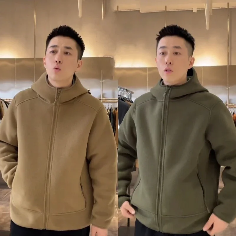 

Men's Double-Sided Fce Zipper Jaet Hooded Warmth Outerwear Autumn Winter New Sle Casual Faion Urban Life Thiened I...