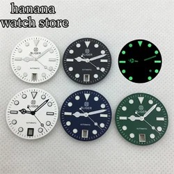 29mm Diving watch black white luminous dial hands 6 o 'clock position date window with silver/black edge index for NH35 movement