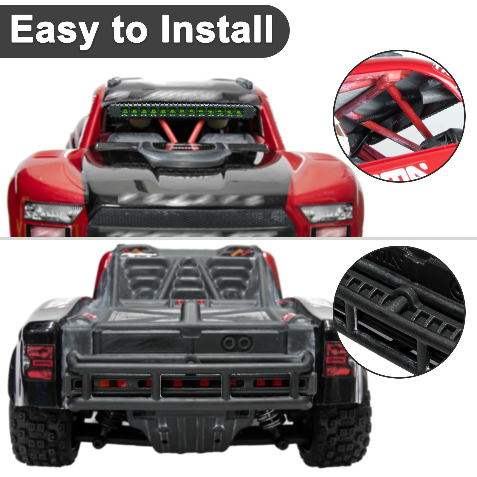 OKHL 2개 RC LED 전후방 차량 조명 키트 1/16 1/14 모하비 그롬 4X4 RTR 브러시드 사막 트럭 라이트 바 업그레이드용