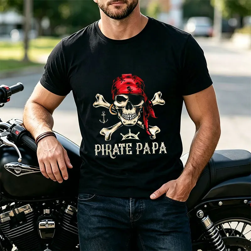 Men's Pirate Papa Graphic Casual T-shirt 100% Cotton Short Sleeve Tshirt Perfect for Outdoorwear Streetwear Family Party Wear