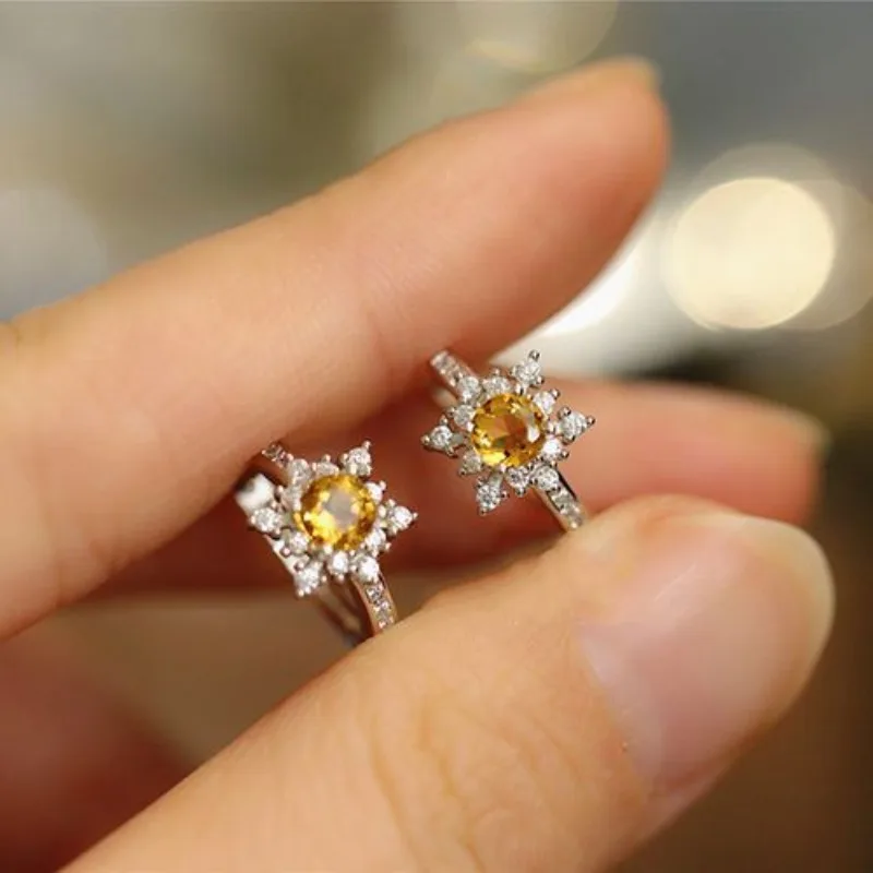 أقراط كريستال صفراء مرصعة للنساء ، ندفة ثلج منعشة ، طوق نصف قوس ، مجوهرات صغيرة ، مستوحاة من الموضة ، جودة عالية #2