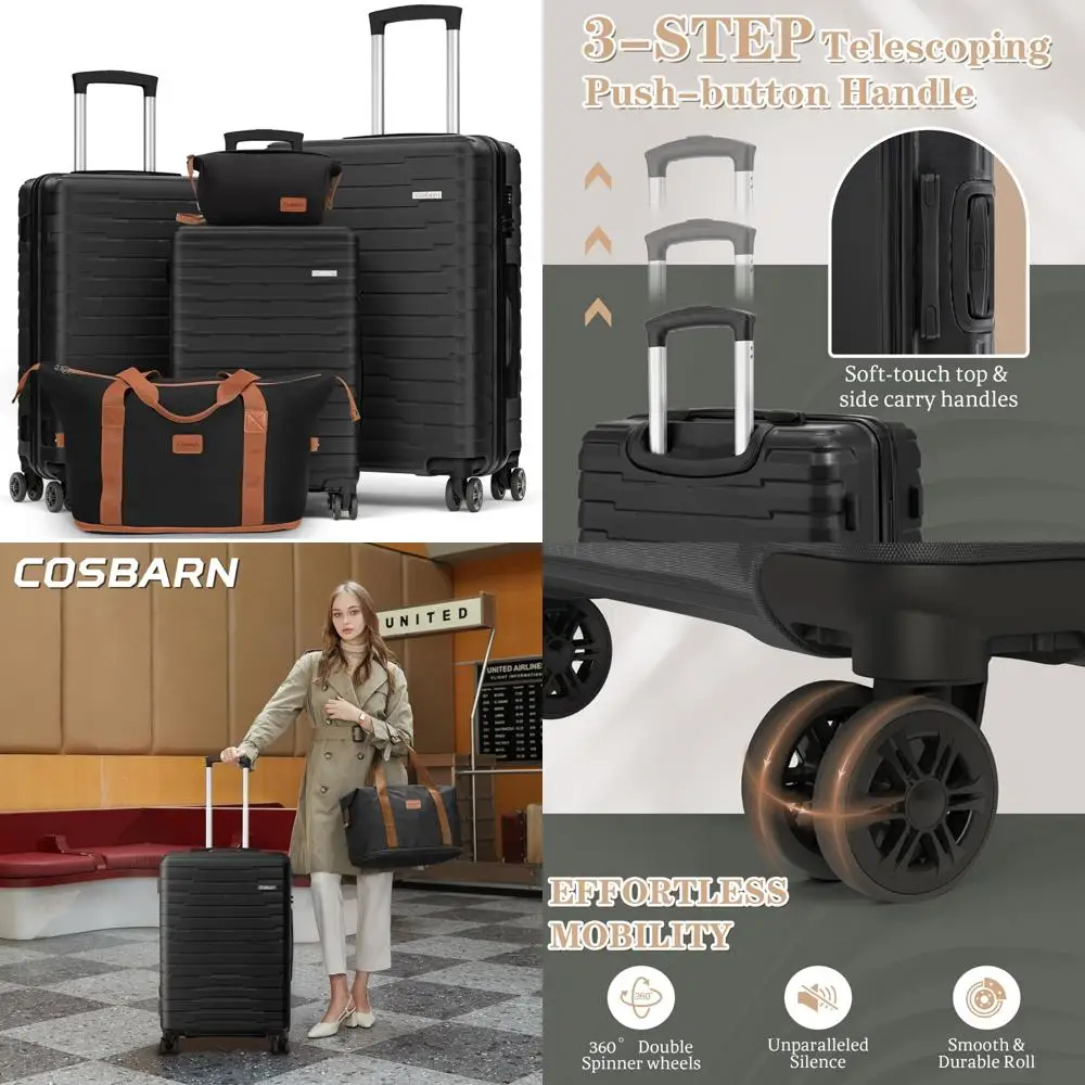 

Набор чемоданов на колесах из 5 предметов с прочным твердым корпусом из АБС-пластика и вращающимися колесами для путешествий.