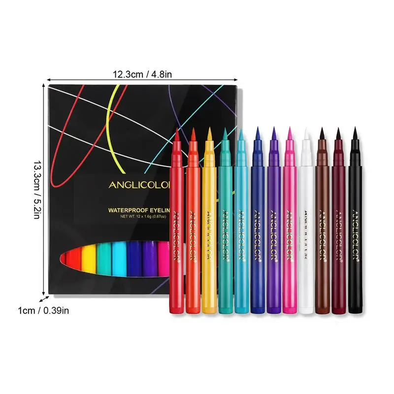 Colored Liquid Eyeliner 12 Colors Liquid Waterproof Eyeliner Pen Quick Dry Fine Nib Eye Makeup Supplies Long Lasting Easy