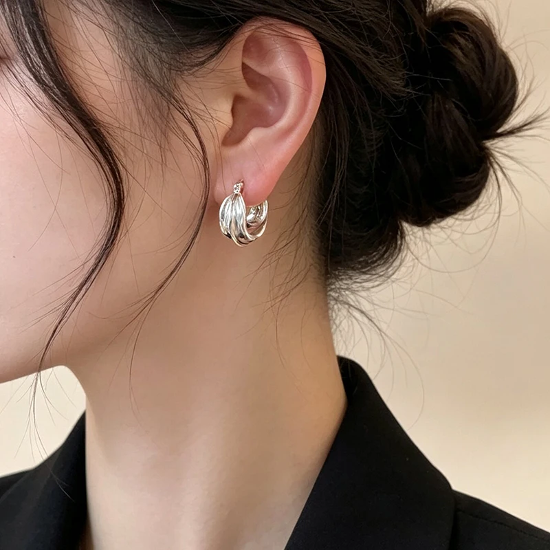 GANPUP Exquisite Unregelmäßige Creolen für Damen, Modische Neue Silberfarbene Ohrschmuck-Geschenke für Partys – Detail 2