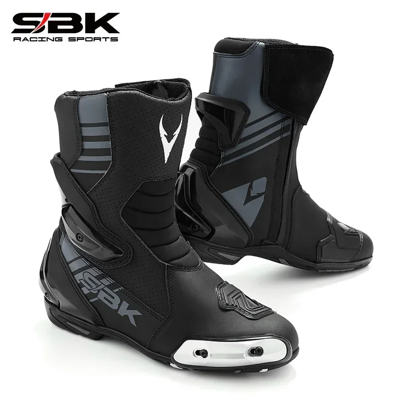 SBK Motorcycle Boots BT-223 for Men Leather Protective Anti-slip Wear-resistant Breathable  Outsole TPU Reinforced Protection