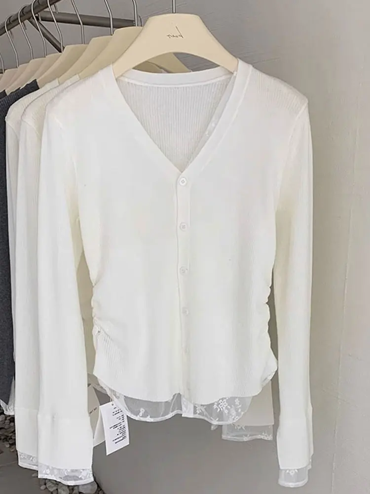 سترة عصرية كورية من الدانتيل محبوكة طويلة Sve مفتوحة سترة مريحة للنساء كاجوال لموسم الربيع #3