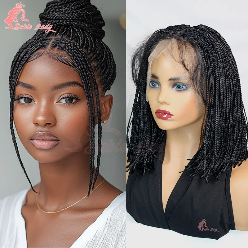 

Micro Mini Box Плетеный Парик 6*6 Синтетические Парики Фронта Шнурка Twist Knotless Box Braids Парик Для Чернокожих Женщин Африканские Плетеные Волосы