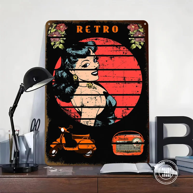 Retro Pinup Girl Poster Customized Vintage Metal Signs Wall Art Retro Tin Plaque for Decor Room Decoration At Home Coffee Bar