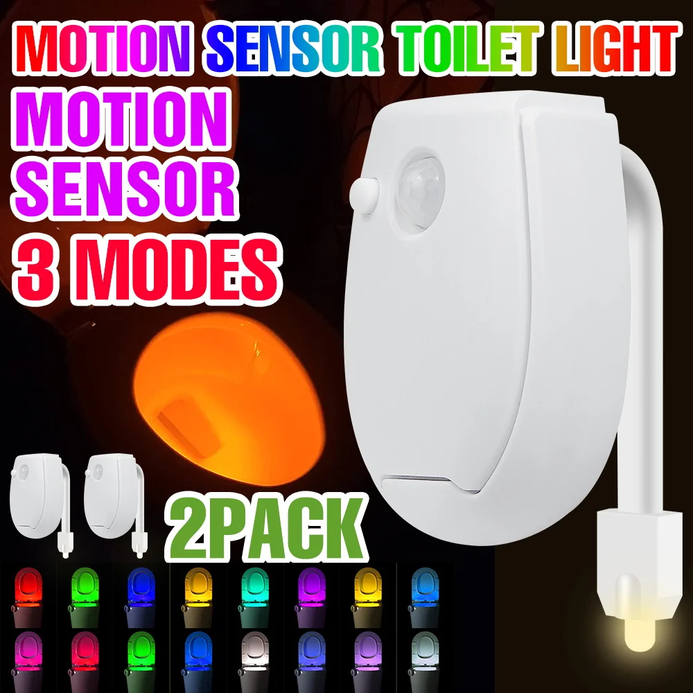 2pcs LED Smart PIR Motion Sensor RGB Toilet Lights Waterproof Toilet Seat Washroom Backlight Lamp Indoor Bathroom Night Lighting