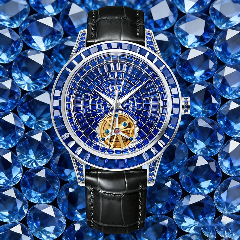 นาฬิกาข้อมือผู้ชาย Haemmer Design ดีไซน์หรูหรา ประดับเพชร ระดับท็อป เหมาะสำหรับธุรกิจและสวมใส่สบายๆ สายหนัง เรืองแสง กันน้ำ ระบบไขลานอัตโนมัติเต็มรูปแบบ