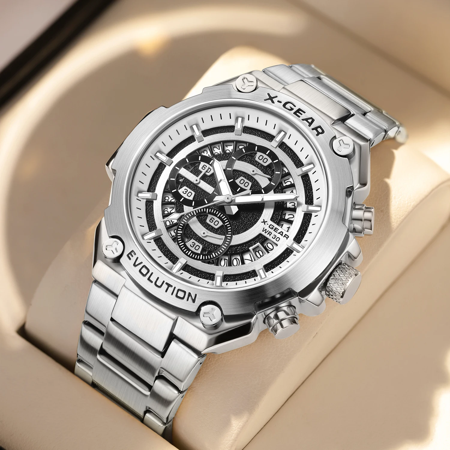 

X-GEAR Watches Man Quartz Watch Waterproof Luminous Moon Phase Sports Watches For Man Stainless Steel