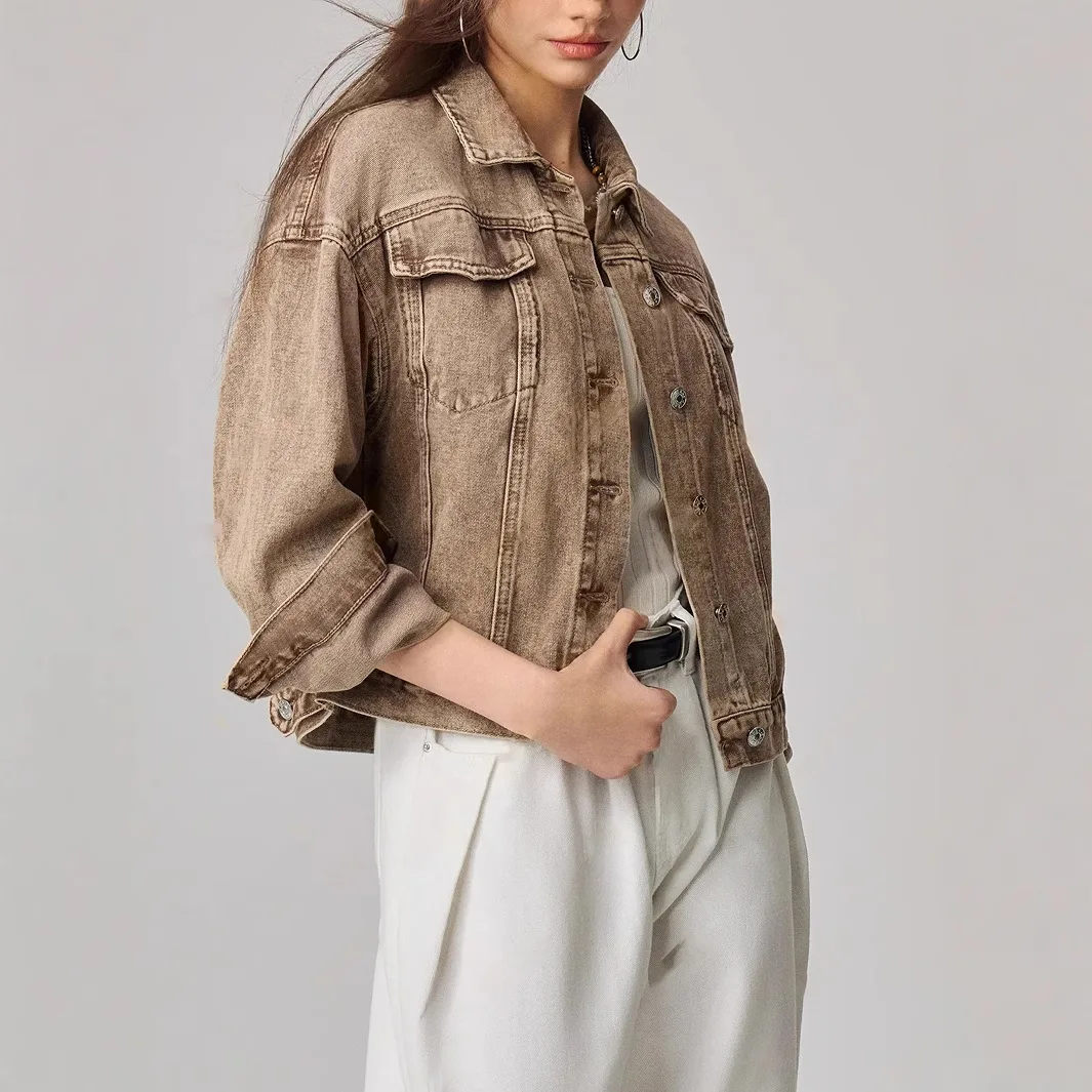 Krótka kurtka jeansowa damska, modna, z charakterem, styl INS, dostępna w magazynie, model 15826 #