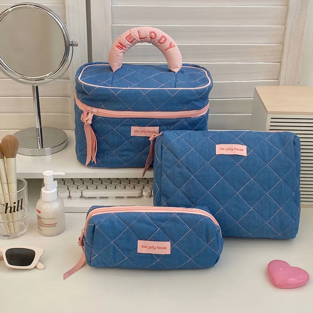 2025 Damenmode, Quilt-Make-up-Tasche, große Kapazität, 3 Arten, Kosmetik-Aufbewahrungstasche, Handtasche, tragbare Damen-Clutch mit Reißverschluss
