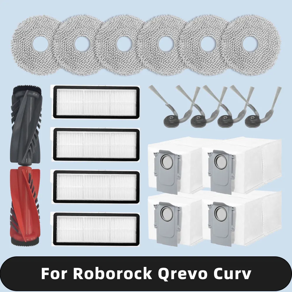 Cocok untuk Roborock Qrevo Curv Robot vakum suku cadang sikat sisi utama bantalan pel Filter HEPA tas debu Aksesori habis pakai