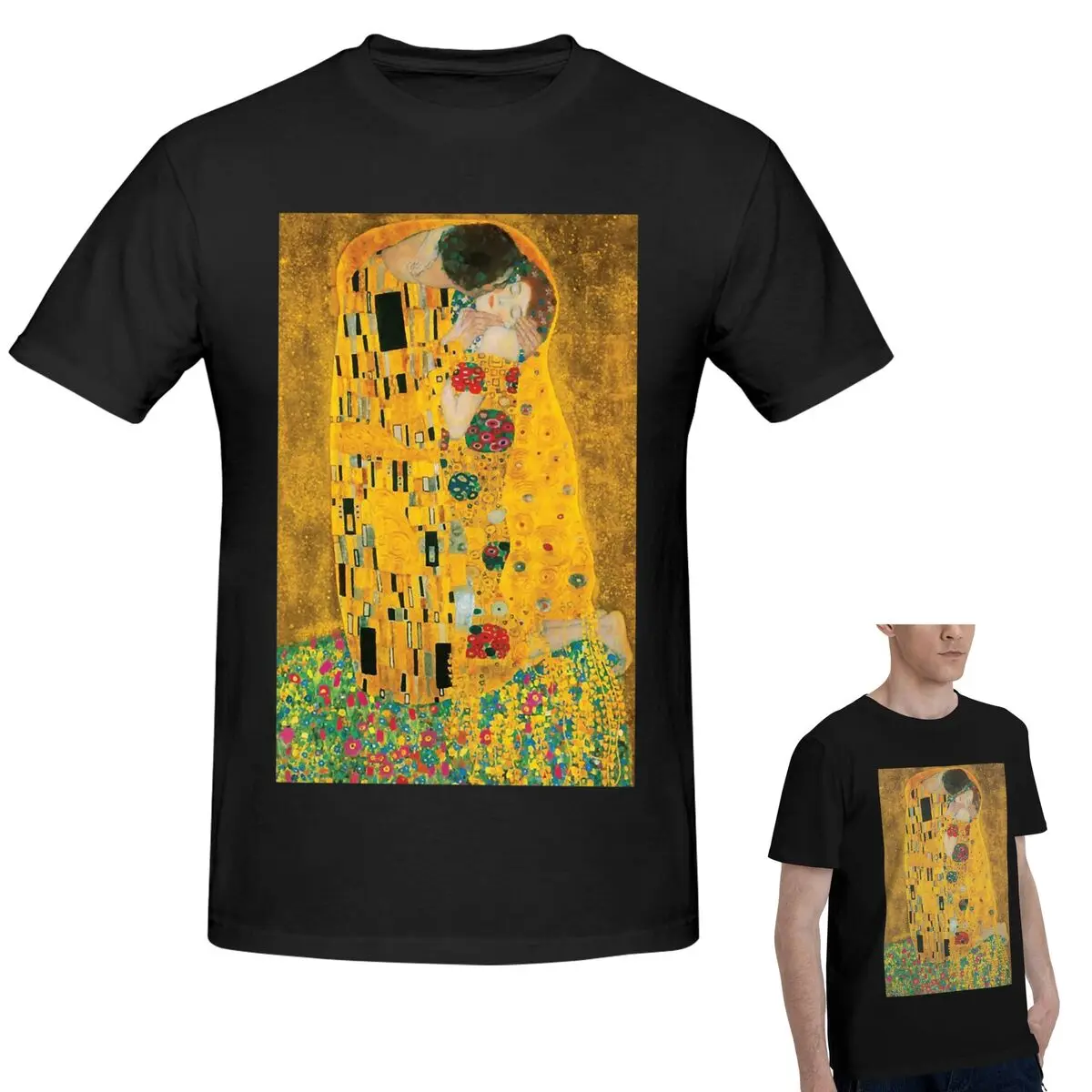 

100% Cotton The Kiss By Gustav Klimt T-Shirt Men's Classic Oversized T Shirt Men Round Neck Summer Shirts Tops S-6XL