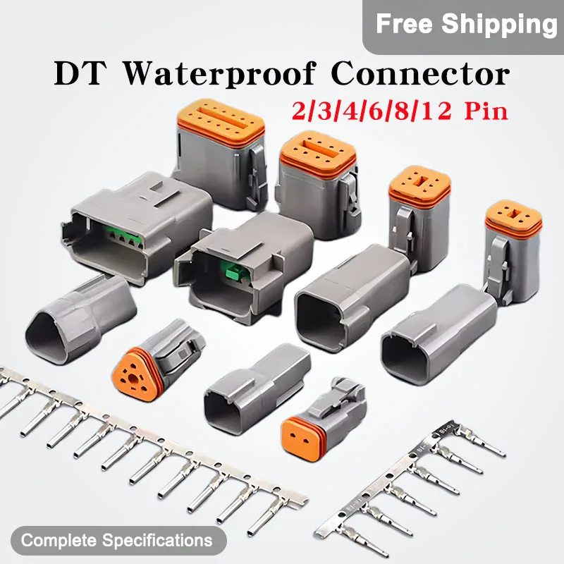 

1/5/10Sets Deutsch DT Waterproof Connector Kit 2/3/4/6/8/12Pin DT06-2S/DT04-2P, 22-16AWG Male Female Plug Socket for Automotive
