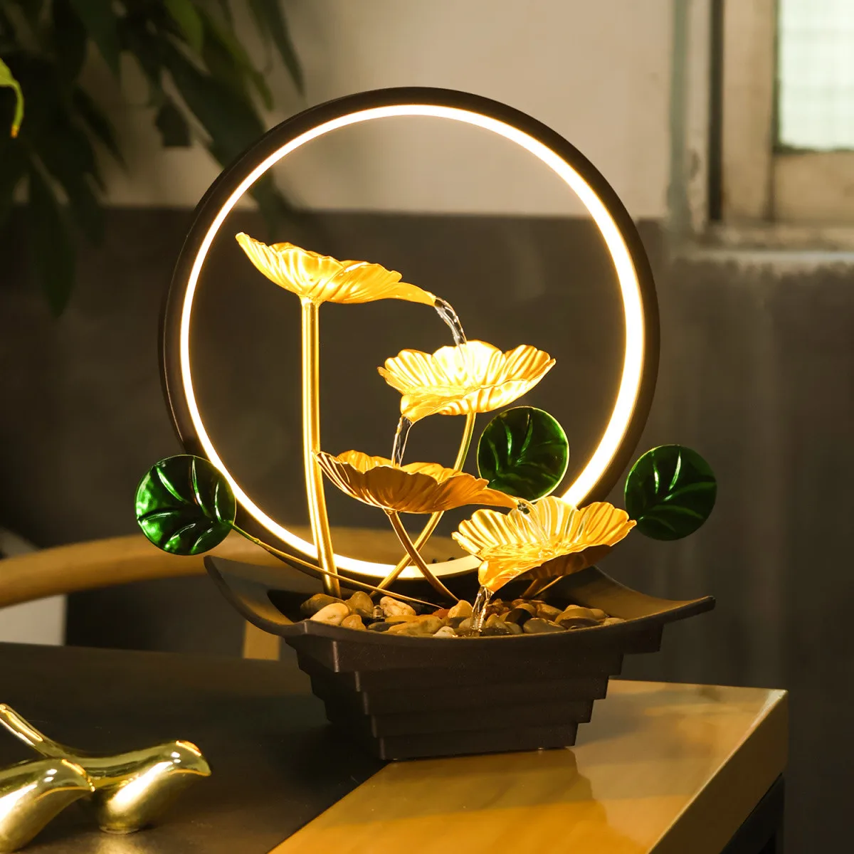 Multifunction Indoor Water Fountain & Candle Holders With LED Lights Three Tier Soothing Cascading Tabletop Fountains With Rocks