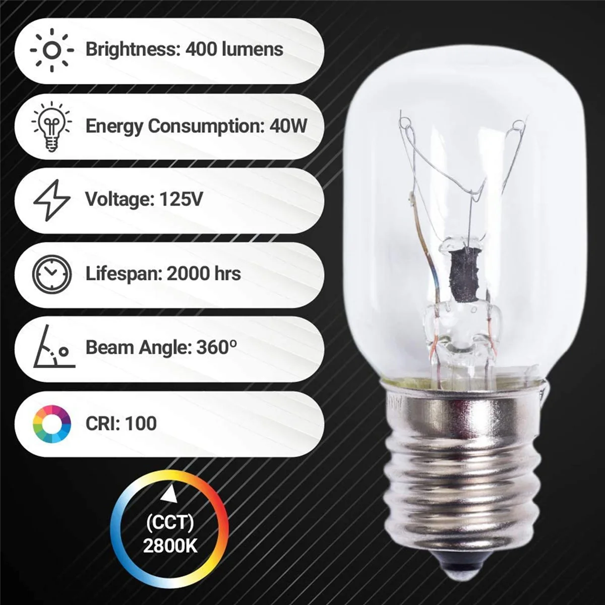WORTHOWN-Lampadina per microonde 40W E17 125V Parte di ricambio - Misura perfetta per microonde Whirlpool e lampade lava - Confezione da 12