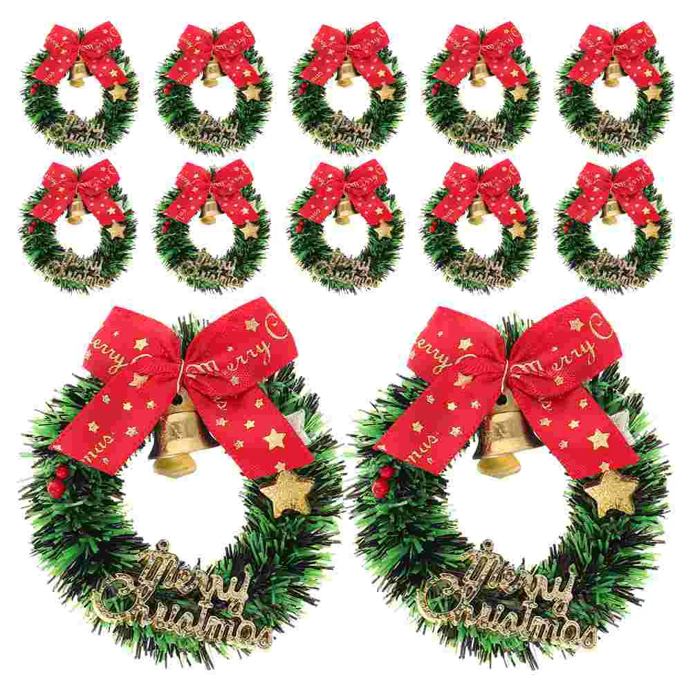 12 Pcs Mini Bow Bell Wreath naments Christmas Tree Decorations Festive Mini Wreaths Holiday Home Decor Party Decor