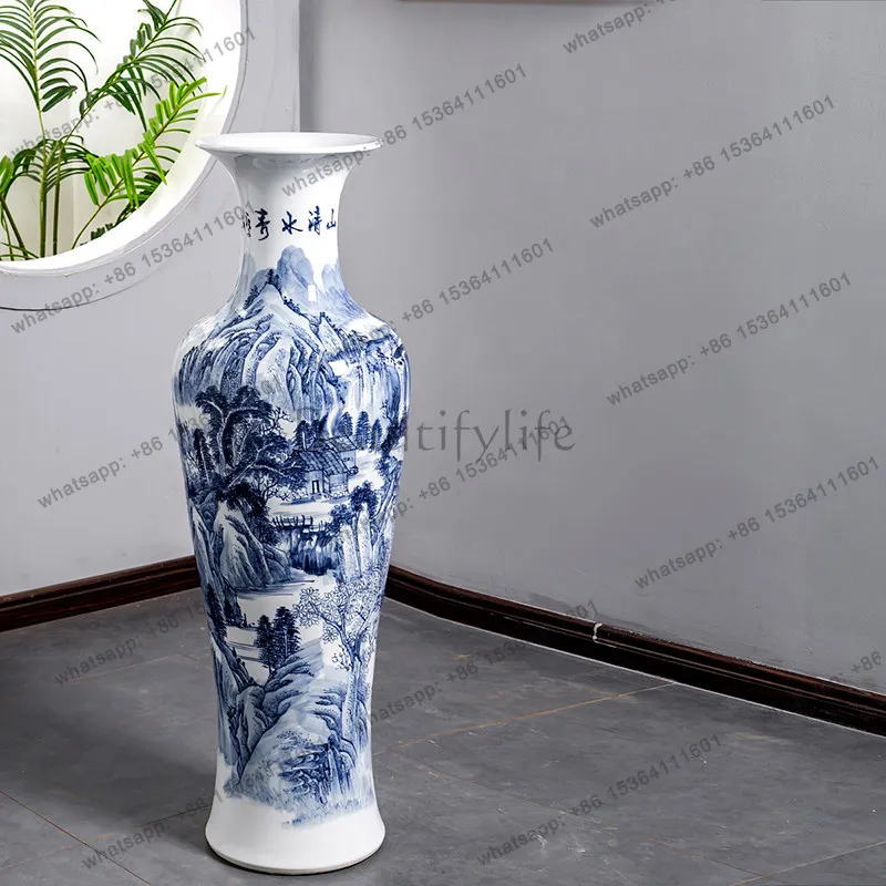 

Jingdezhen ceramics light luxury blue and white porcelain vase large living room ornament