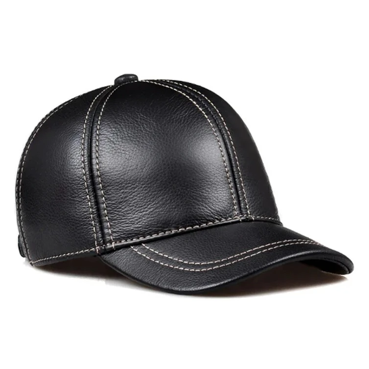 

New 2022 Man High Quality Real Leather Baseball Caps Male Casual Cowhide Belt Ear Warm 56-60 Adjustable Sprot Flight Hats