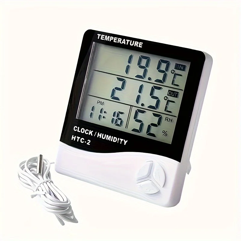 1pc HTC-2 Smart Electric Digital Hygrometer Thermometer - Weather Station Clocks Outdoor - LCD Electronic Humidity Meter