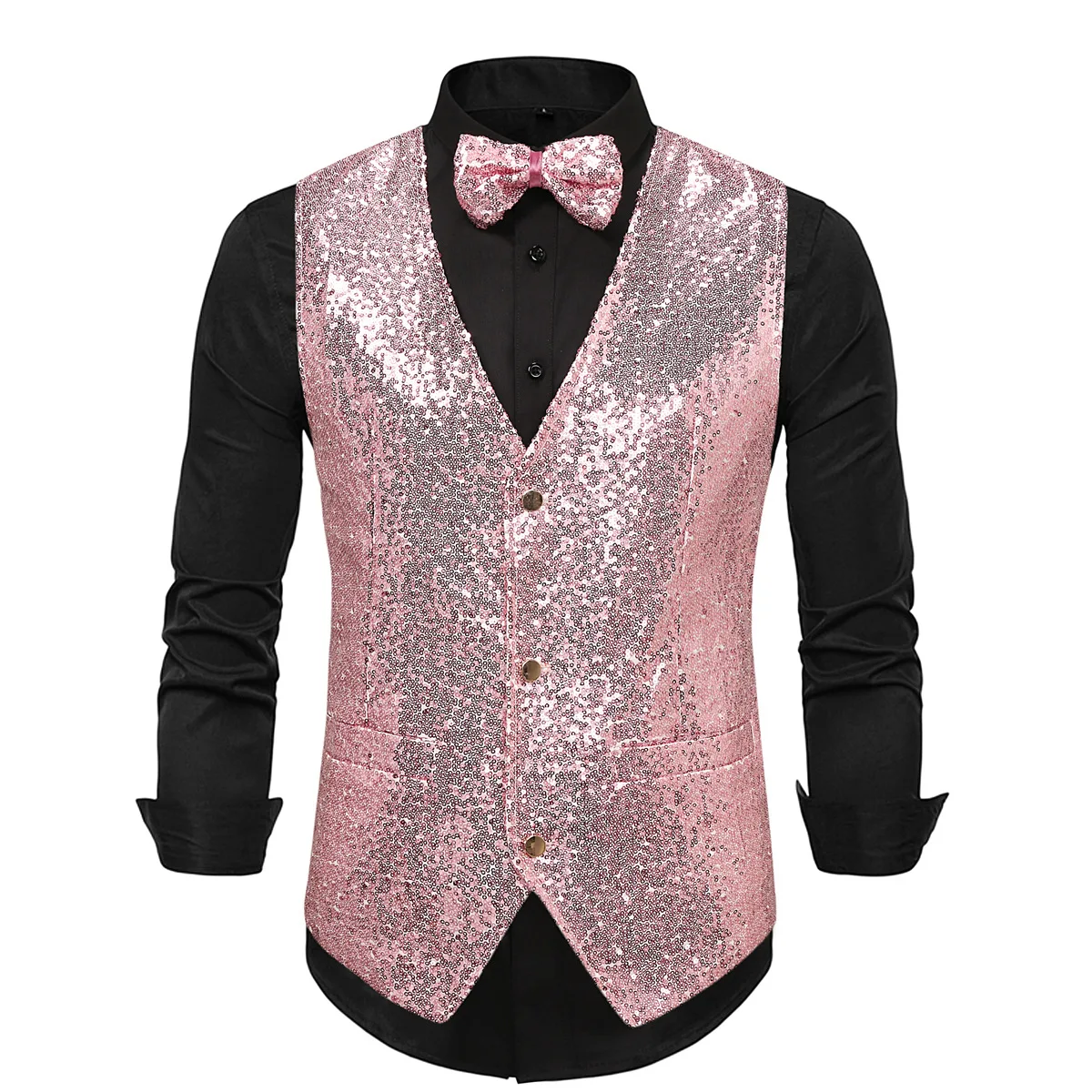 Men's Fashionable Stage Performance Gown Sequins Suit Vest for Hosting Dance Shows Photoshoots