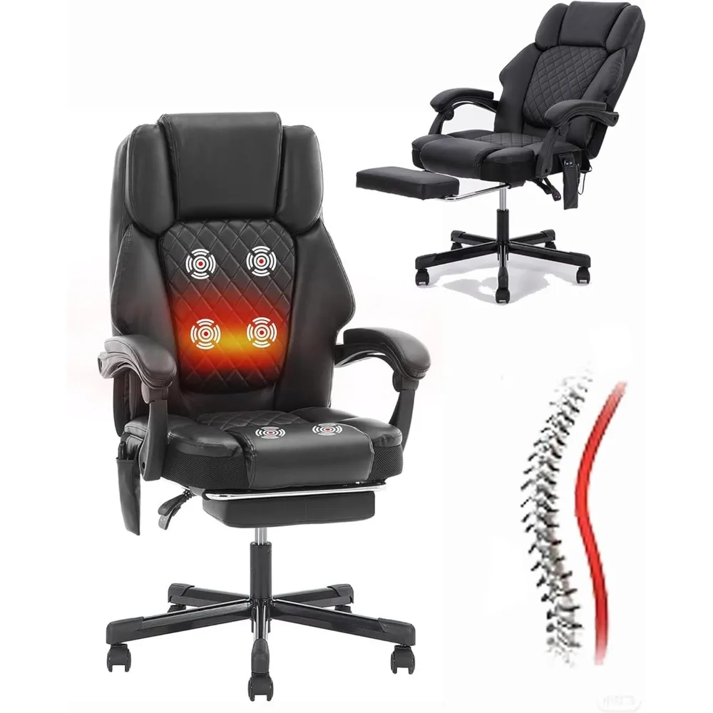 

High-Performance Black Massage Office Chair Extendable Footrest + 6-Zone Vibration Heating 400lbs Heavy-Duty Recliner Ergonomic
