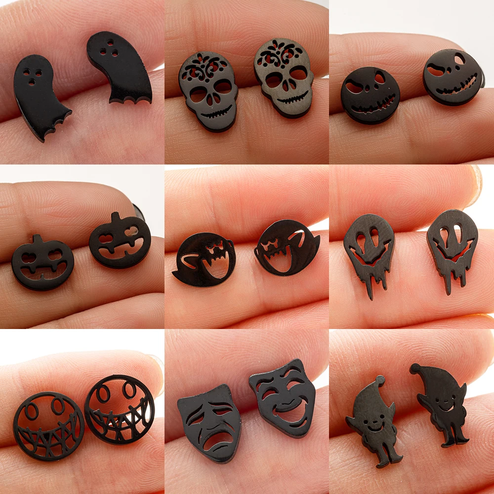 Funny Cartoon Monster Ghost Ear Piercing Stud Earrings For Women Horrible Face Stainless Steel Halloween Party Jewelry Gifts