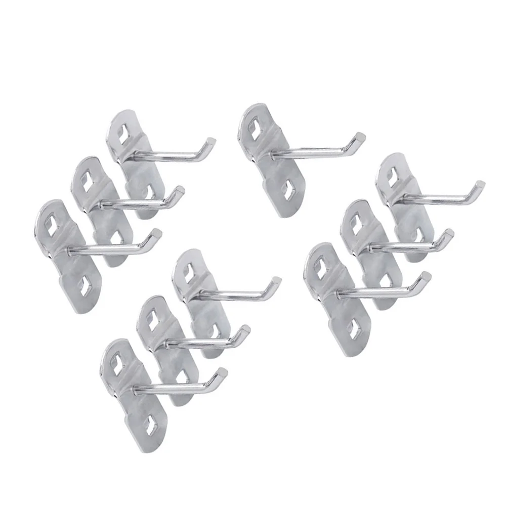 

10Pcs Tool Hooks Metal Iron Heavy Duty Square Hole Plate for Kitchen Workshop Storage Display Rack Household Hanging 20cm Silver