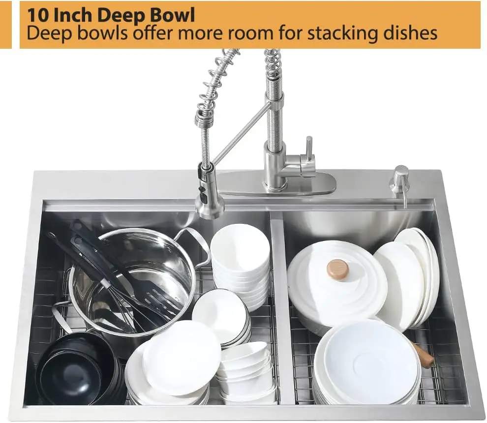 Kitchen Sink Workstation- Drop In Kitchen Sink Stainless Steel Double Bowl Kitchen Sink