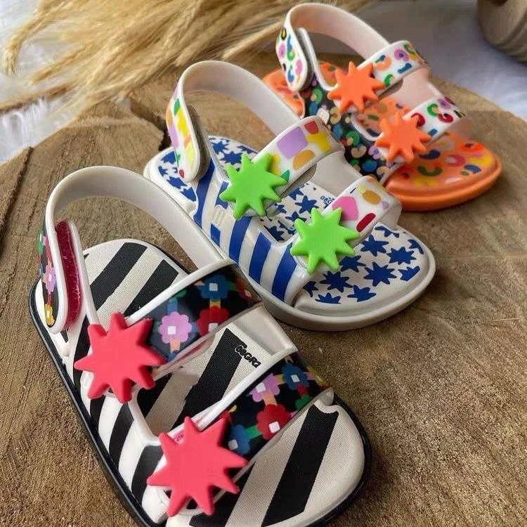 Children\'s Shoes Summer Baby Kids Printed Sandals Flat Bottom Adhesive Sports Casual Shoesa Boys Girls Contrast Roman Beach Shoe