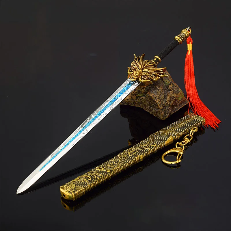 22cm Cold Weapon Model 2024 Zodiac Sword Ancient Weapons Golden Dragon Sword Metal Katana Cosplay Keychains Unedged Safe Gifts