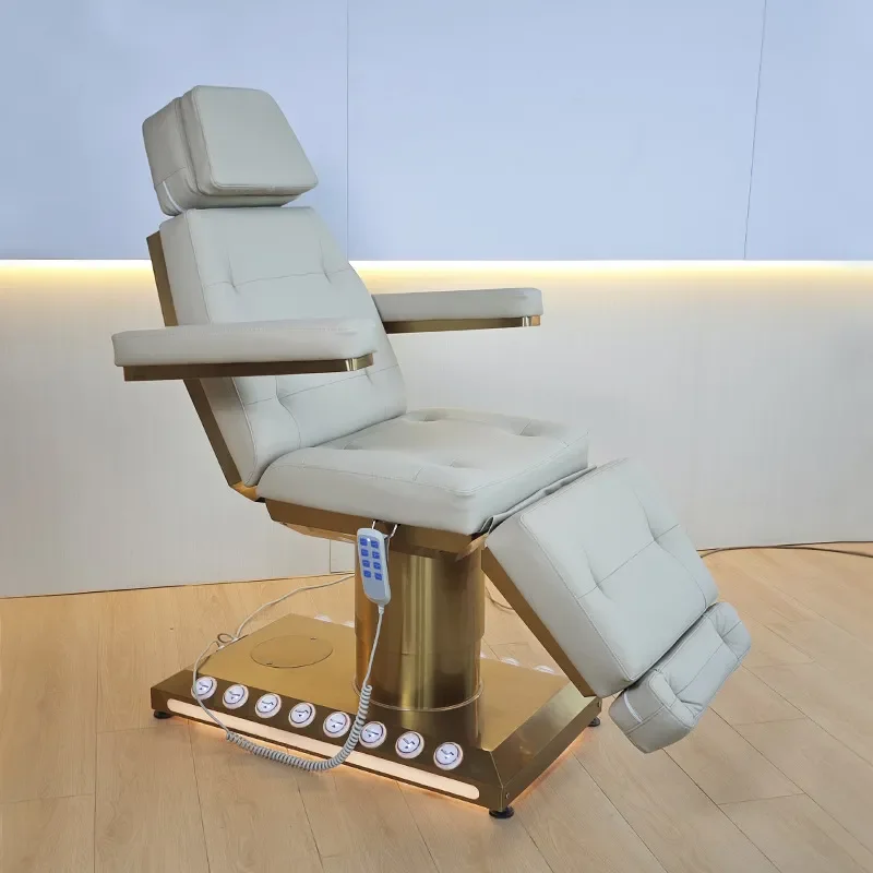 for Stainless Steel Gold Base Electric Lift Beauty Bed for Salon Body Face Spa Medical Hair Transplant