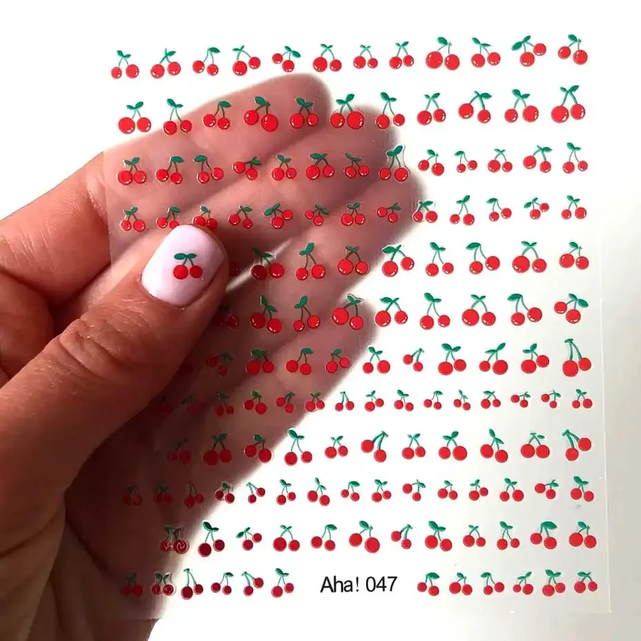 1sheet 3D Sweet Cherry Fruit Nail Art Stickers Summer Peach/Lemon/Star/Moon Nail Decals 8*10cm Adhesive Red Cherry Nail Decor %$