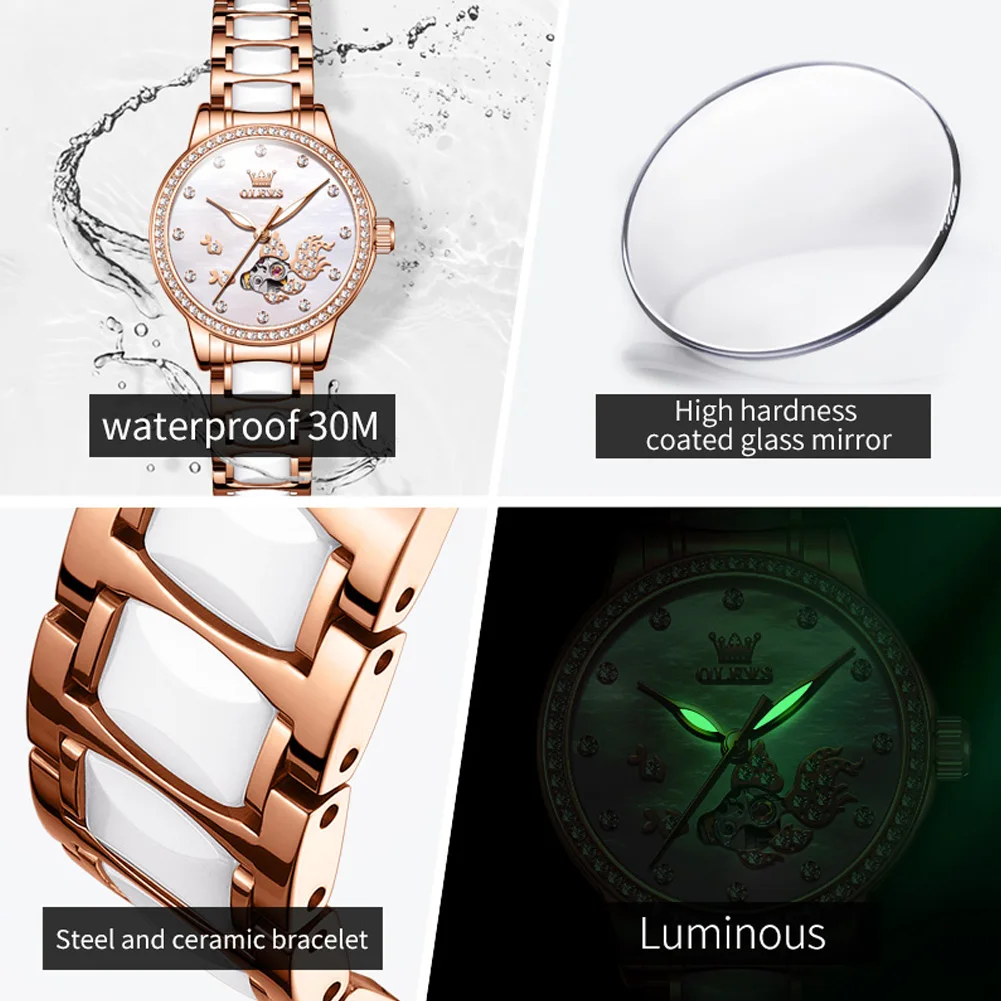 OLEVS 7001 Frau Uhr Mode Hohl Wasserdichte Automatische Mechanische Uhr Für Frauen Leuchtende Original Elegante Frau Armbanduhr