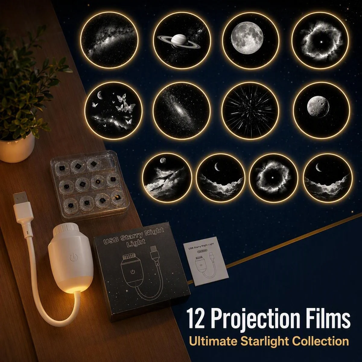 Car USB Ambient Light Galaxy Star Projector Touch Dimmable Memory 3/6/12 Films Focus Hose Kids Birthday Xmas Bedroom Gift Lamp