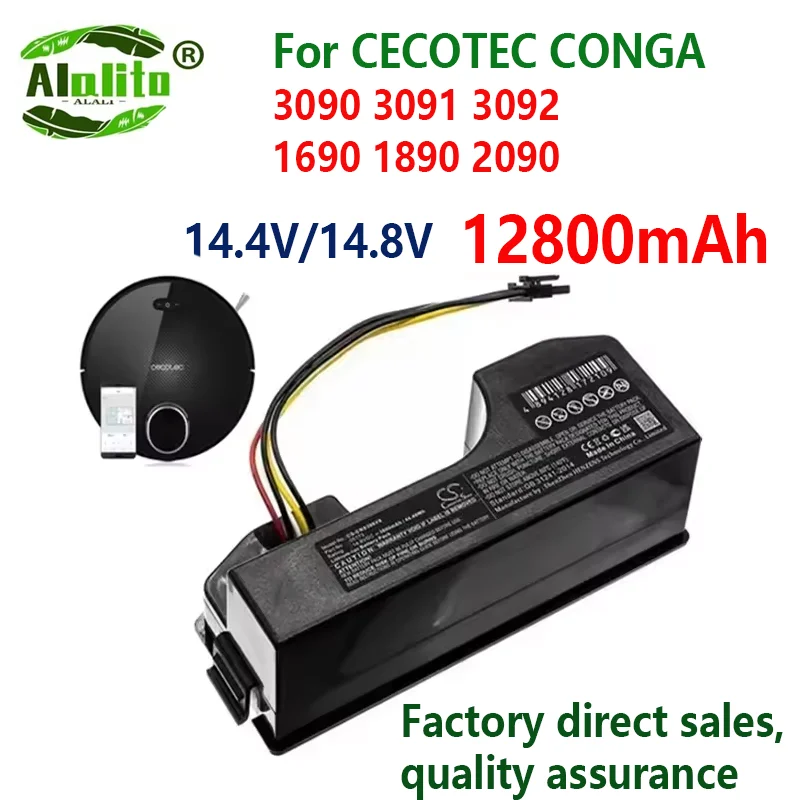 14.4V 12800mAh Li-ion Vacuum Battery For CECOTEC CONGA 3091 CONGA 3090 CONGA 3092 2090 1689 1890 Fits 05173 6800mAh / 44.40Wh