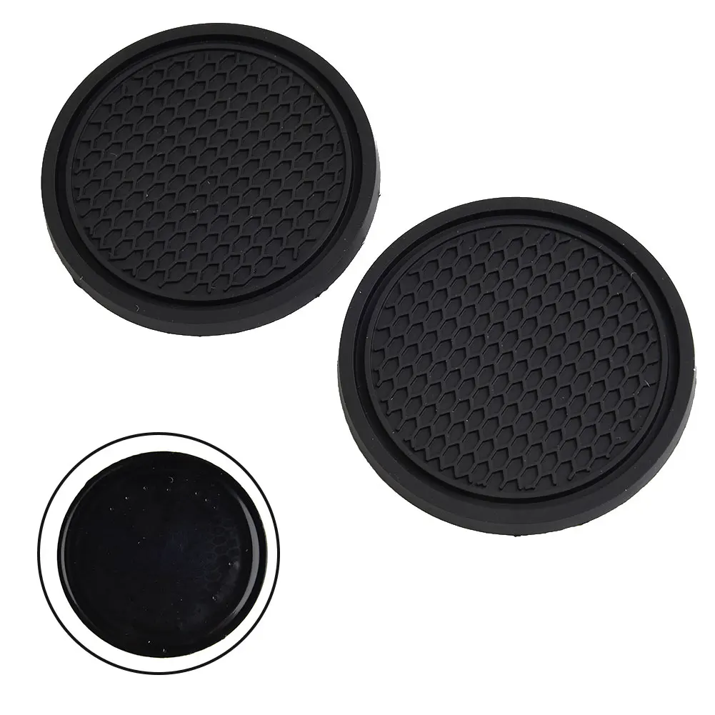 2pcs Black Car Auto Cup Holder Anti Slip Insert Coasters Pads Interior Accessories Universal Fits Perfectly For Most Cups